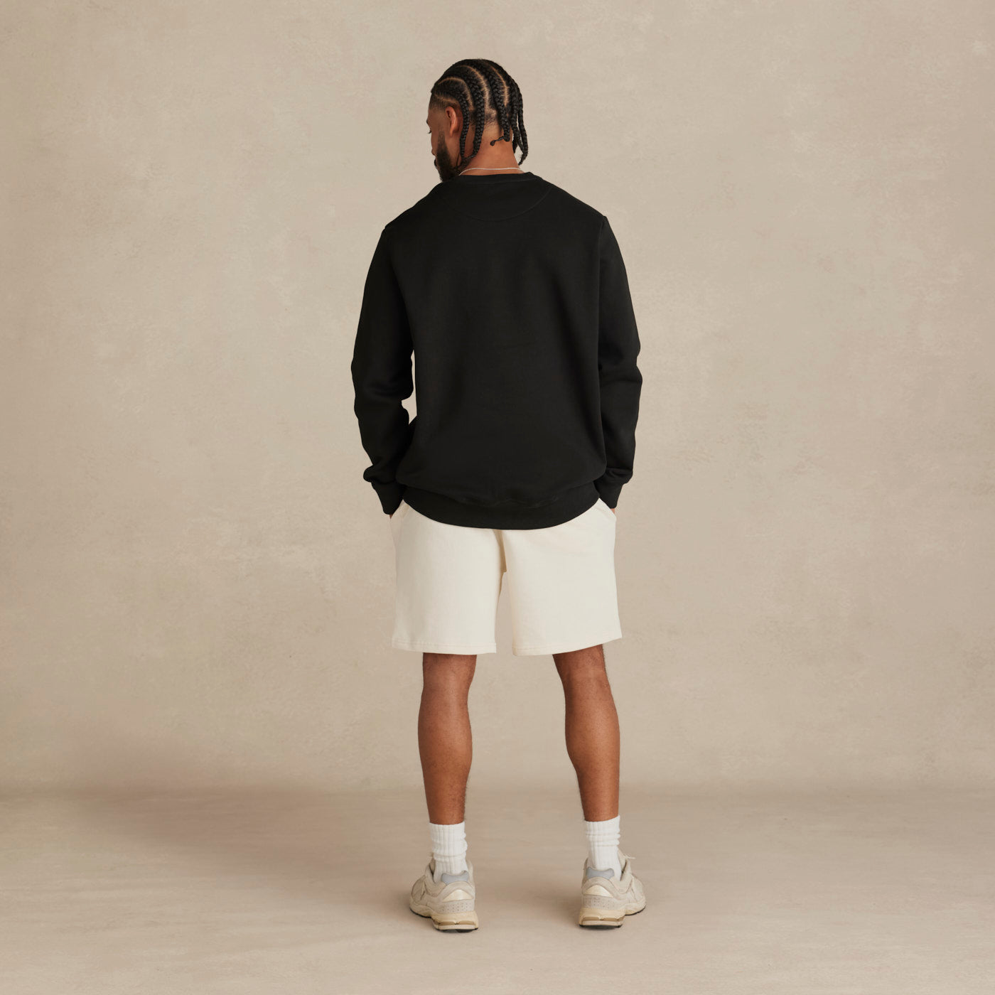 Model wearing Robenti Black Organic Cotton Crewneck Sweatshirt