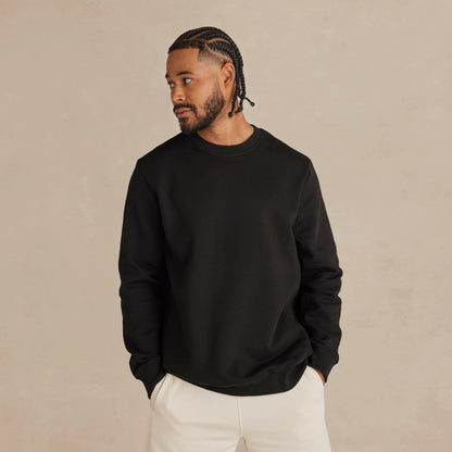 Model wearing Robenti Black Organic Cotton Crewneck Sweatshirt