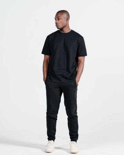 Model wearing Robenti Black PIMA Cotton T-Shirt