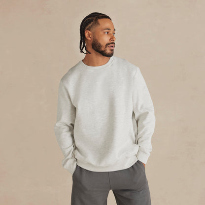 Model wearing Robenti Heather Grey Organic Cotton Crewneck Sweatshirt