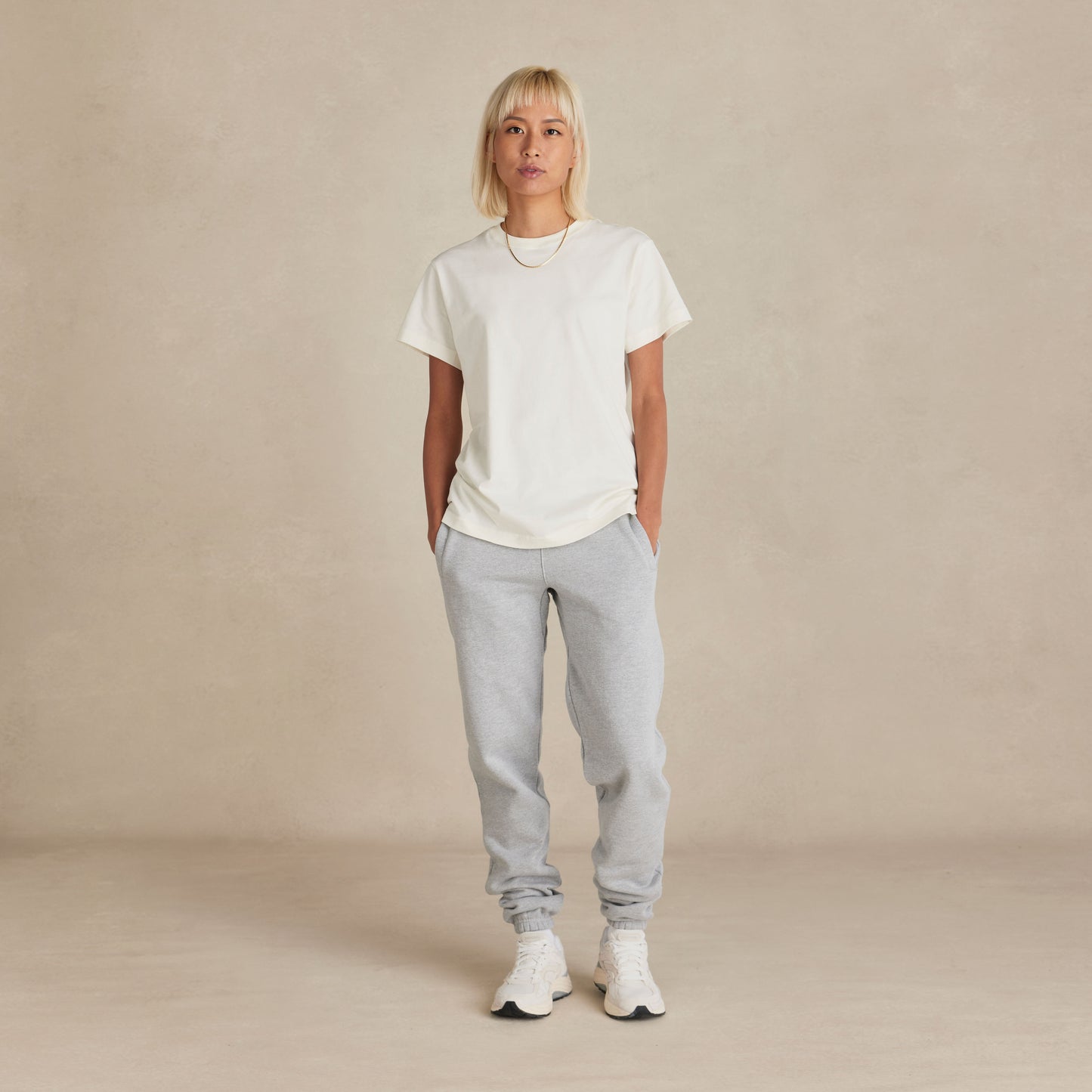 Model wearing Robenti Heather Grey Organic Cotton Sweatpants