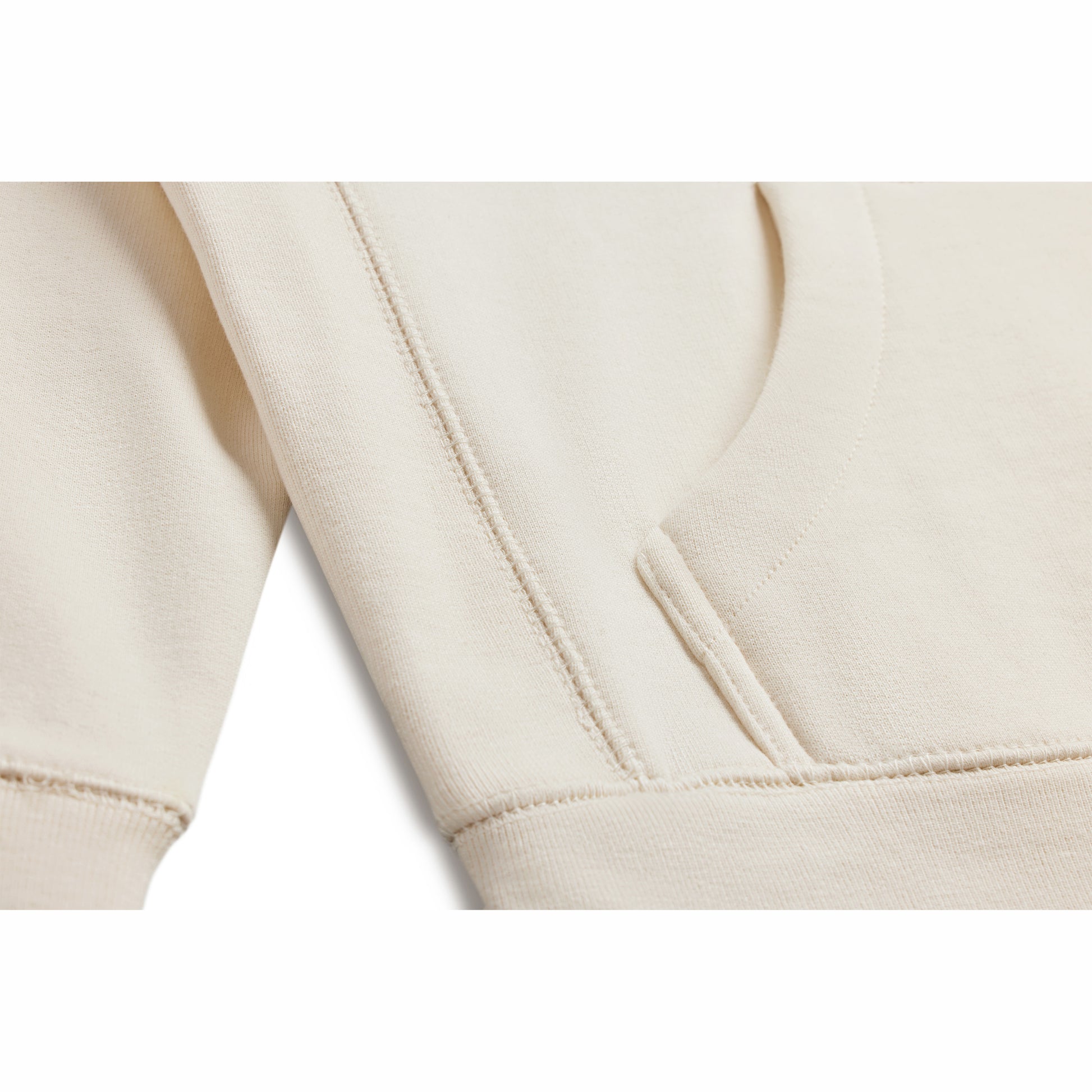 Close-up of heavyweight organic cotton fabric on Robenti hoodie