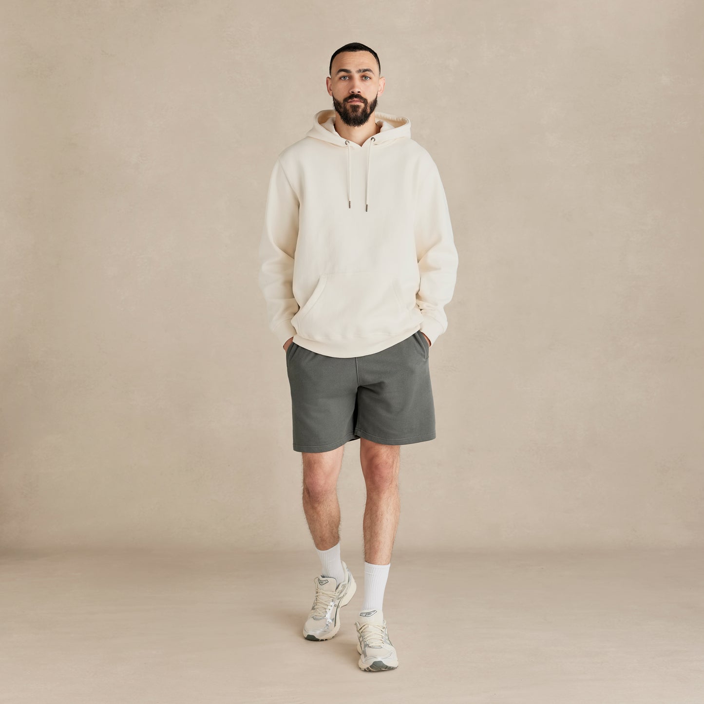 Model wearing Robenti Ivory Organic Cotton Hoodie