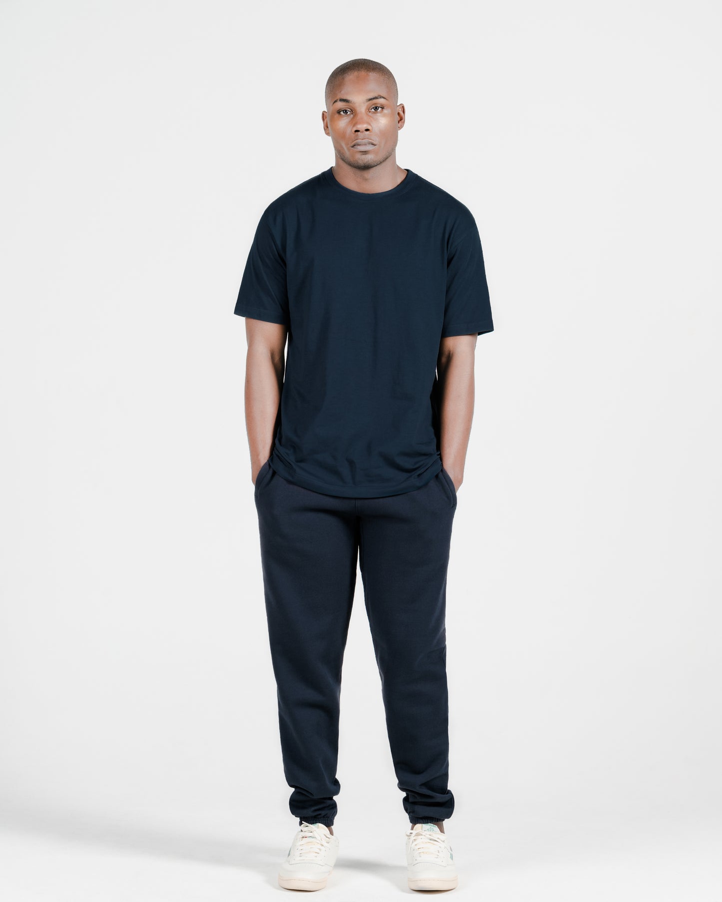 Model wearing Robenti Marine Blue PIMA Cotton T-Shirt
