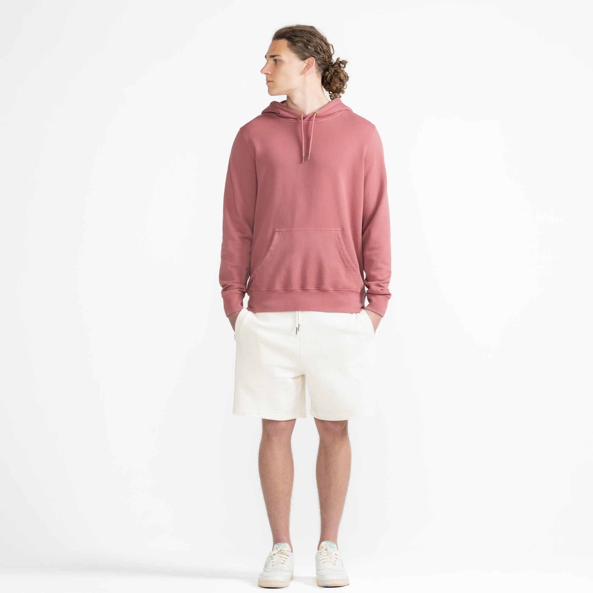 Model wearing Robenti Rosewood Organic Cotton French Terry Hoodie