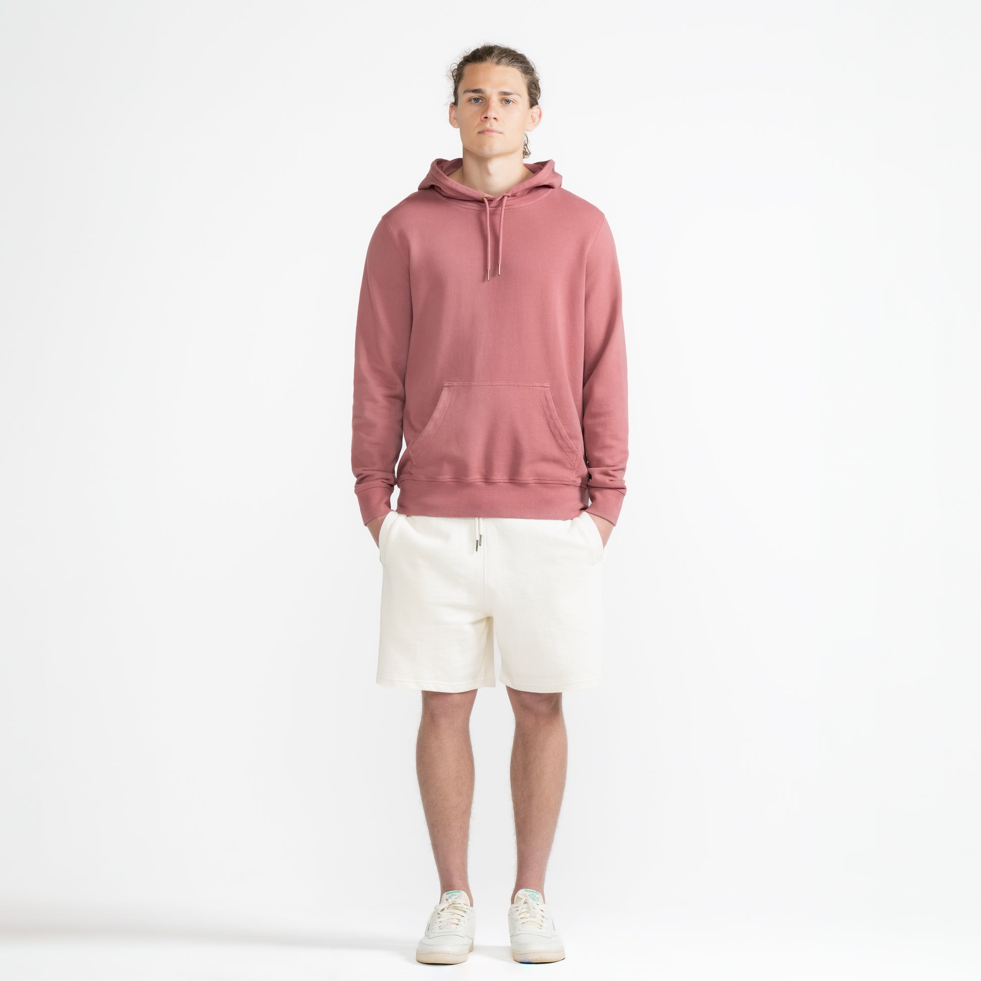 Model wearing Robenti Rosewood Organic Cotton French Terry Hoodie