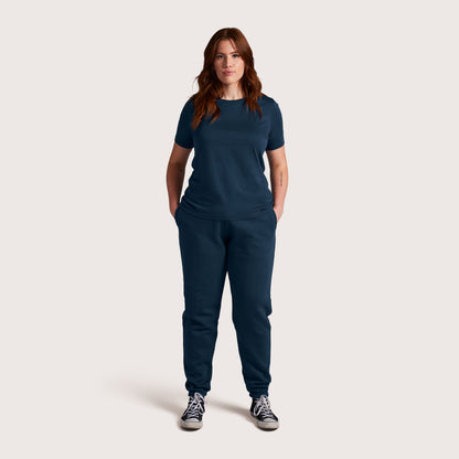 Model wearing Robenti Women's Marine Blue PIMA Cotton T-Shirt